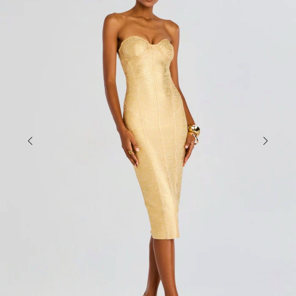 RETROFETE CHARLIZE COATED KNIT DRESS Elegant Gold Strapless Dress